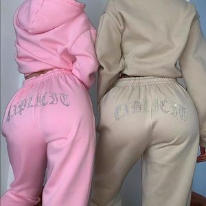 “Explicit” diamond letter pink&tan sweatsuit